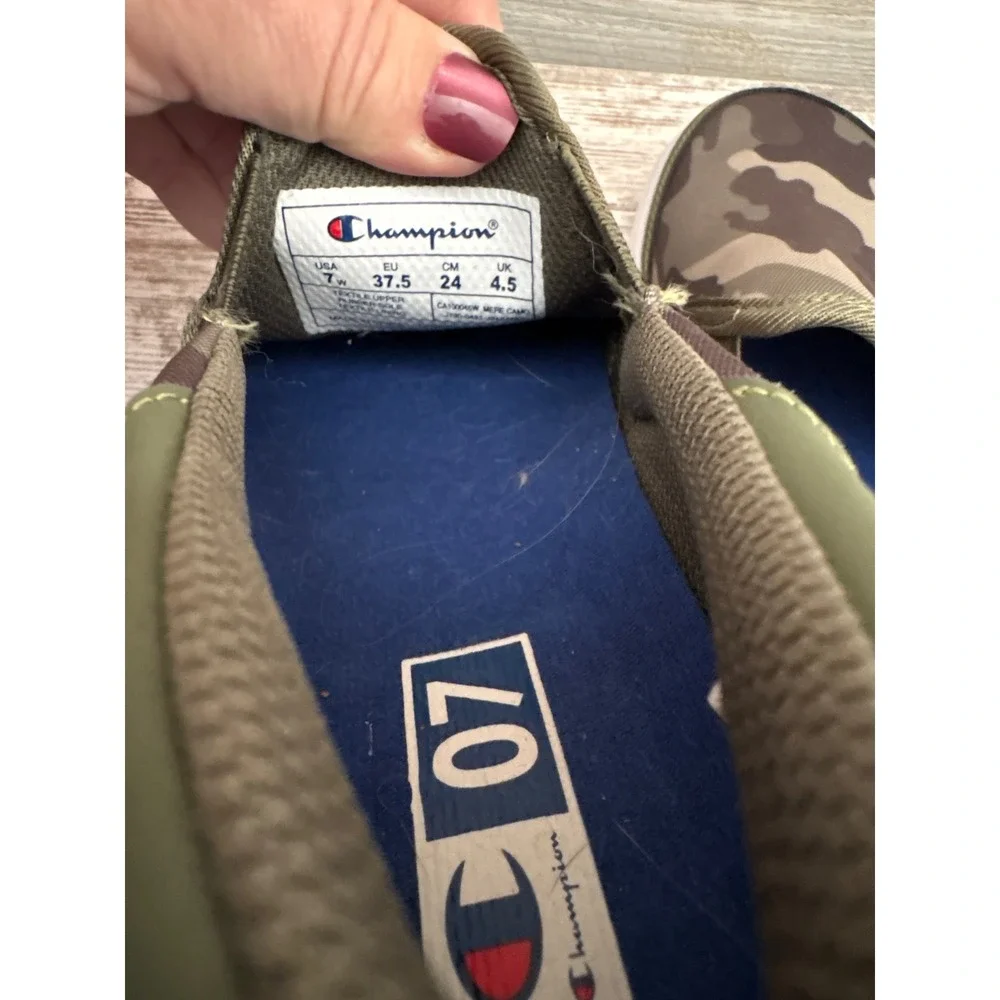 Champion Mere Camo Slip‎ On Sneakers Womens 7 Olive Green Canvas Shoes CA100045W